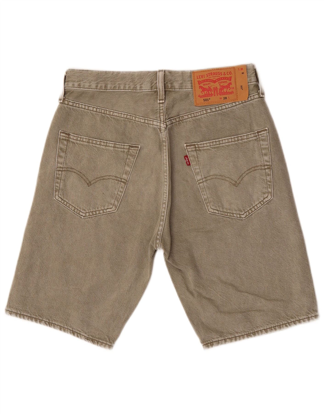 Shorts jeans masculino 501 da Levi's W28 pequeno algodão cáqui