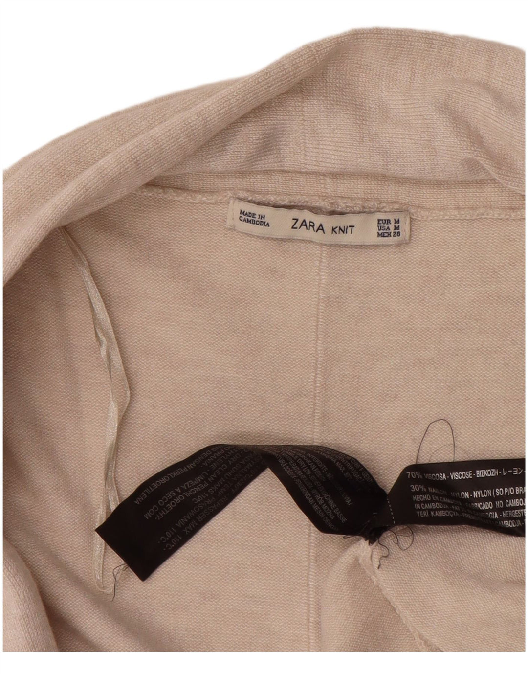 Zara Suéter Cardigan Aberto Feminino Reino Unido 14 Viscose Bege Médio