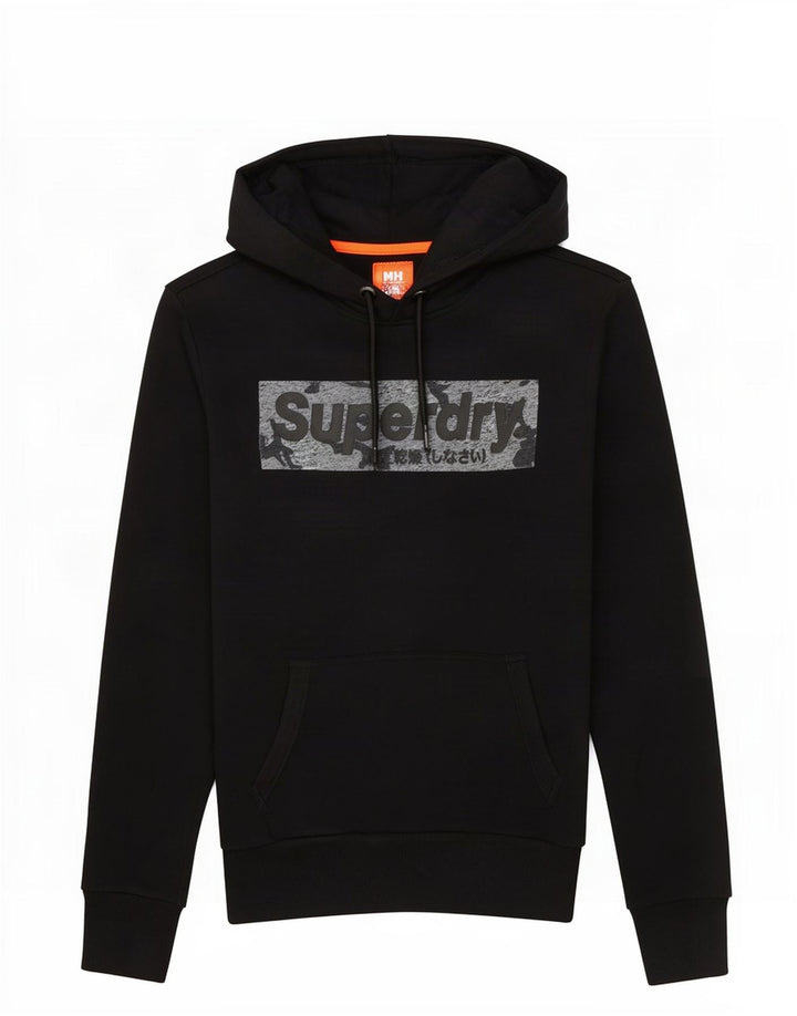 Suéter com capuz gráfico masculino Superdry pequeno algodão preto