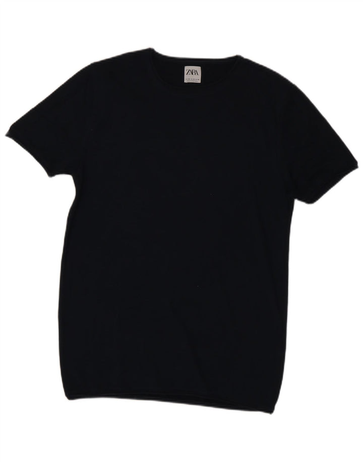 ZARA Womens T-Shirt Top UK 14 Medium Navy Blue Cotton
