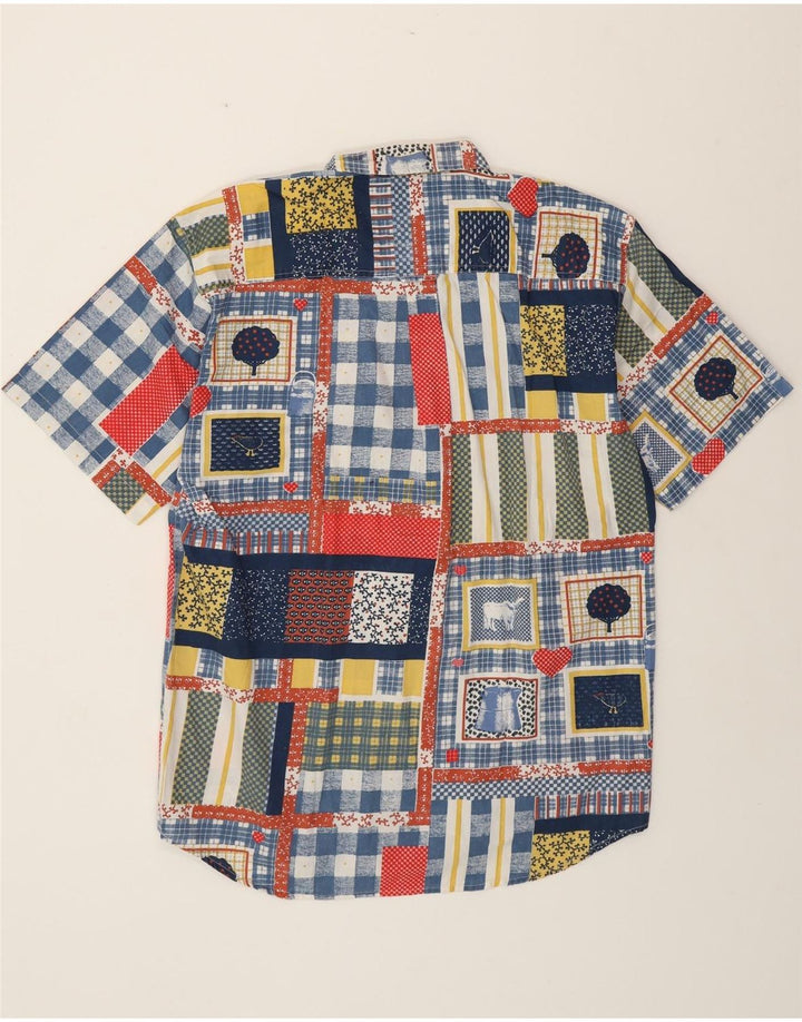 Camisa masculina VINTAGE de manga curta grande patchwork multicolorido de algodão