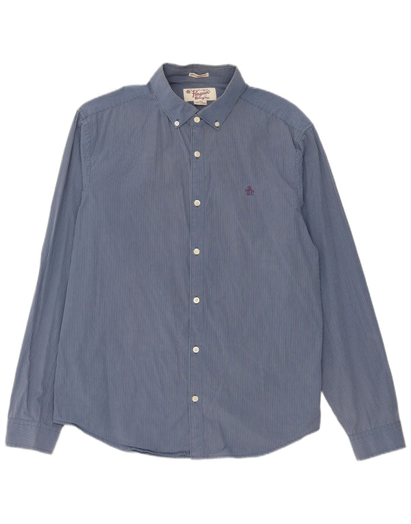 Camisa masculina Penguin Heritage Slim Fit grande listra azul