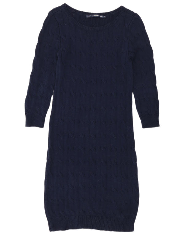 Vestido jumper feminino Ralph Lauren Reino Unido 12 algodão azul marinho médio