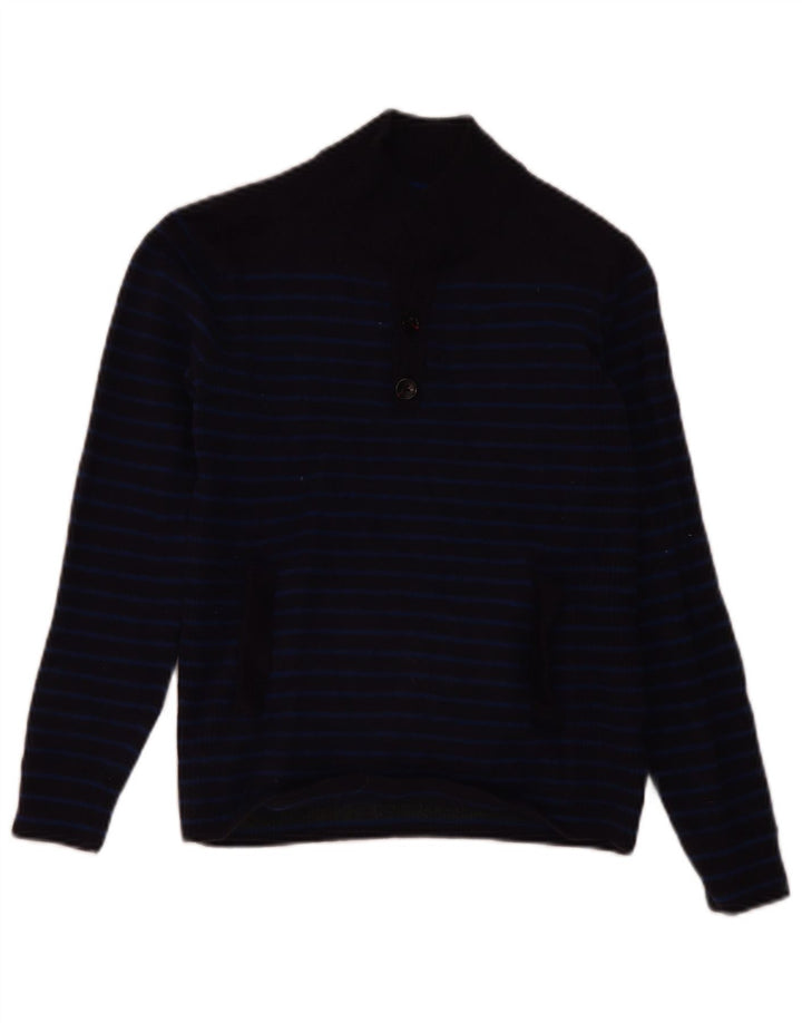 Suéter feminino Reiss com gola redonda e botão, Reino Unido 12, médio, azul marinho, listrado