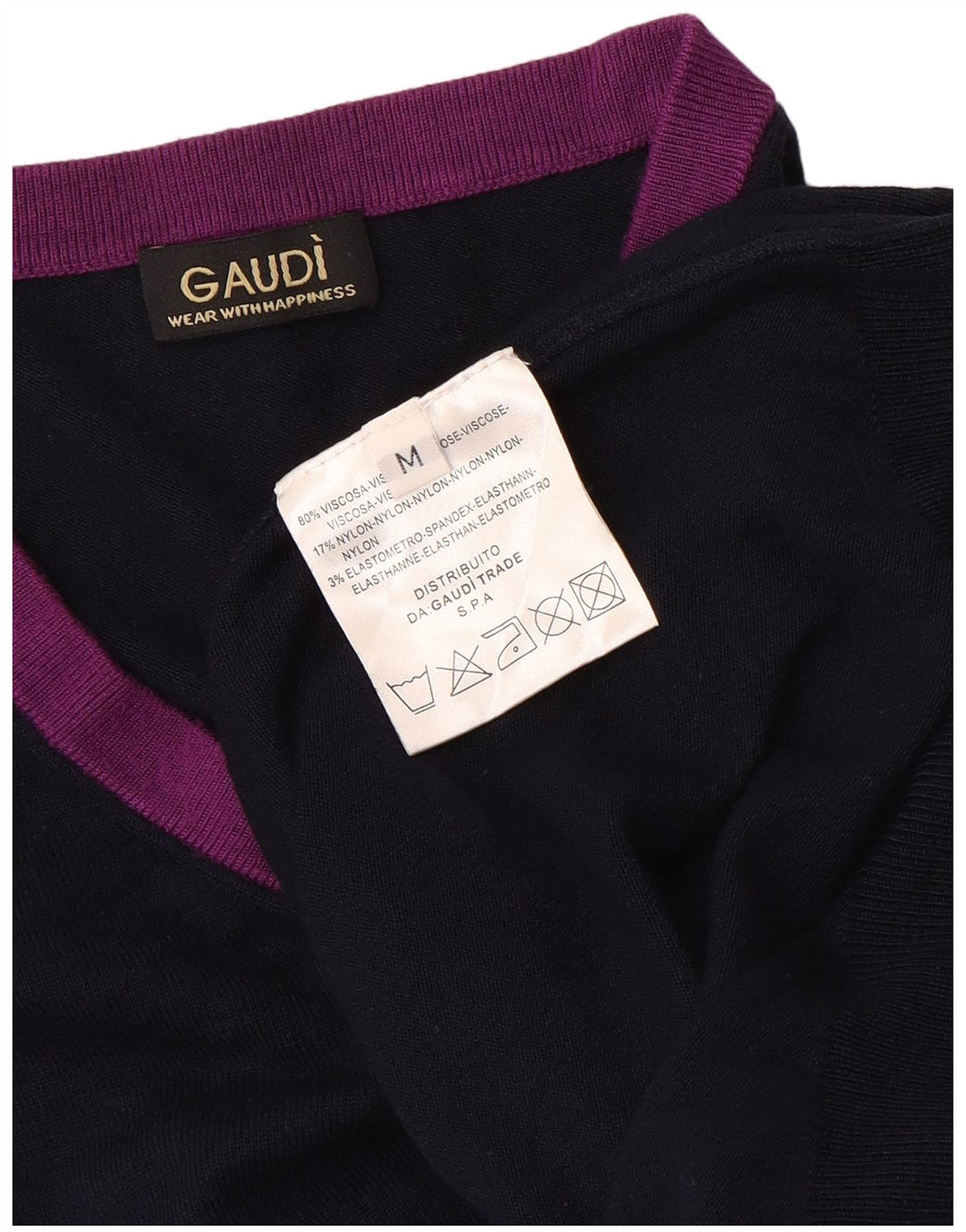 Suéter feminino GAUDI com decote em V Reino Unido 14 bloco colorido azul marinho médio