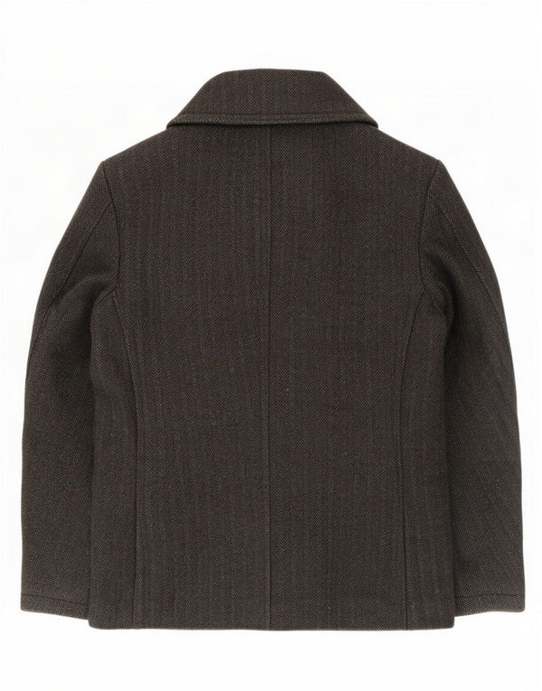 Casaco masculino Superdry Pea Coat UK 40 grande lã espinha de peixe cinza