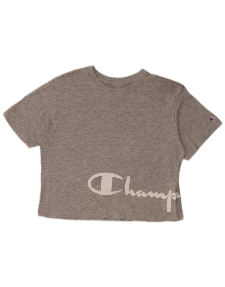 Camiseta feminina CHAMPION com estampa gráfica UK 10 algodão cinza pequeno