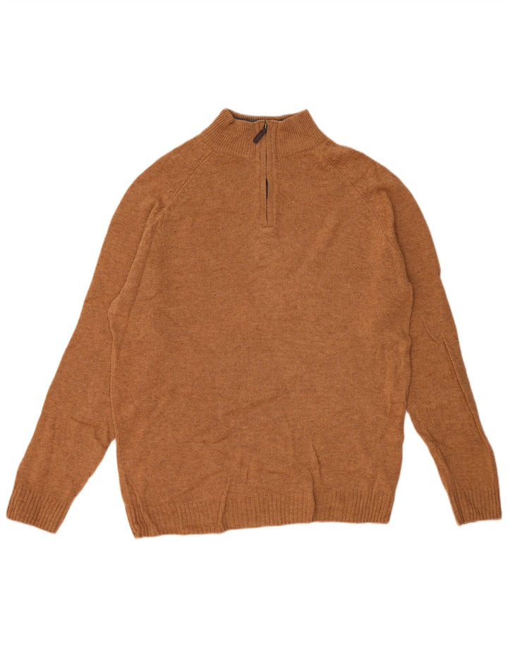 Suéter masculino MARKS & SPENCER com ajuste regular e gola com zíper, marrom médio