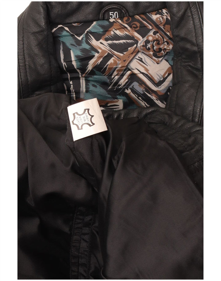 Jaqueta de couro bomber masculina vintage UE 50 grande couro preto