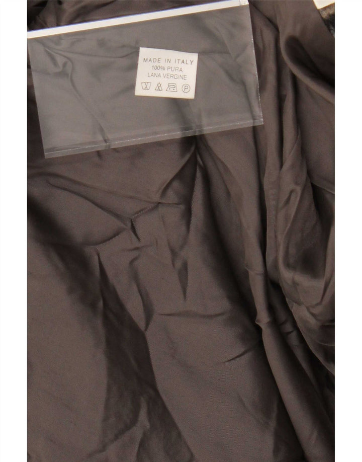 Sobretudo feminino vintage Reino Unido 14 lã virgem xadrez marrom médio