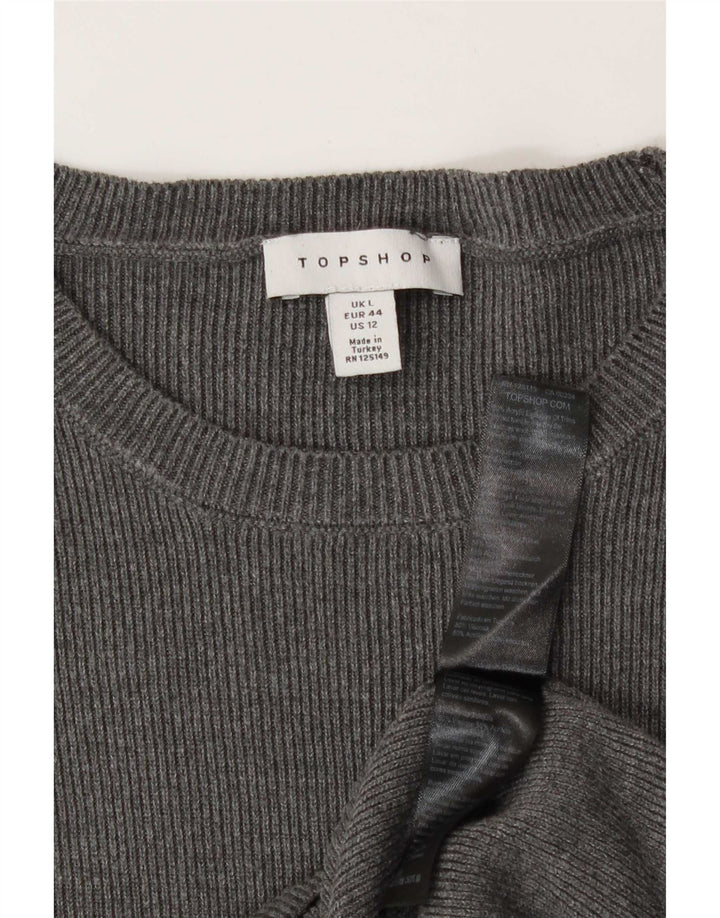 Topshop Feminino Top Manga Longa Reino Unido 16 Grande Acrílico Cinza