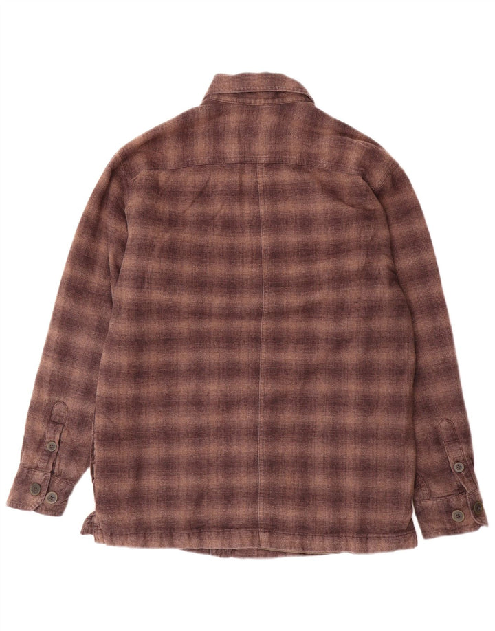 IZOD Camisa masculina de flanela de lenhador pequena de algodão xadrez marrom