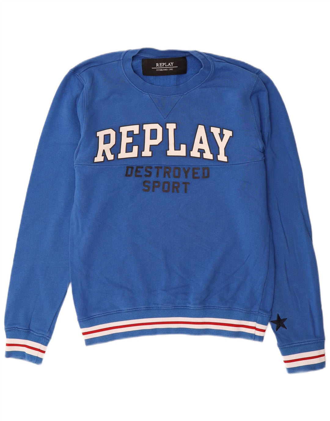 Replay moletom gráfico masculino jumper médio azul algodão