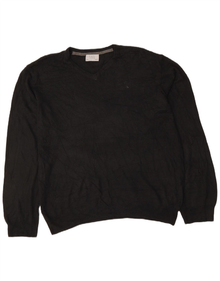 Suéter masculino Marks & Spencer com ajuste regular e decote em V 2XL acrílico preto