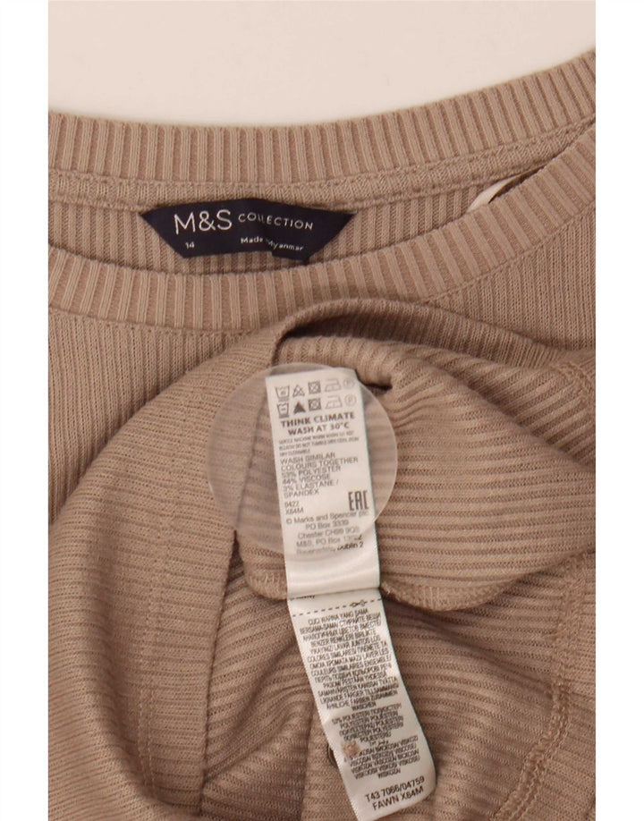 Top feminino Marks & Spencer manga comprida UK 14 poliéster bege médio