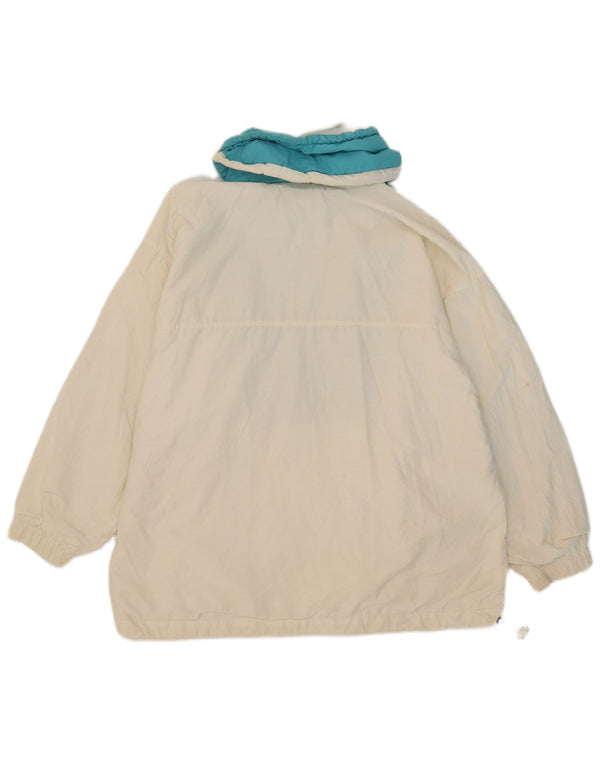 Jaqueta vintage masculina oversized Anorak UK 12 médio branco colorblock nylon