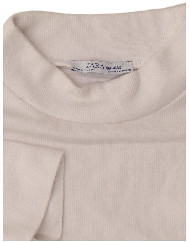 Suéter feminino Zara com manga curta e gola tartaruga Reino Unido 12 médio branco