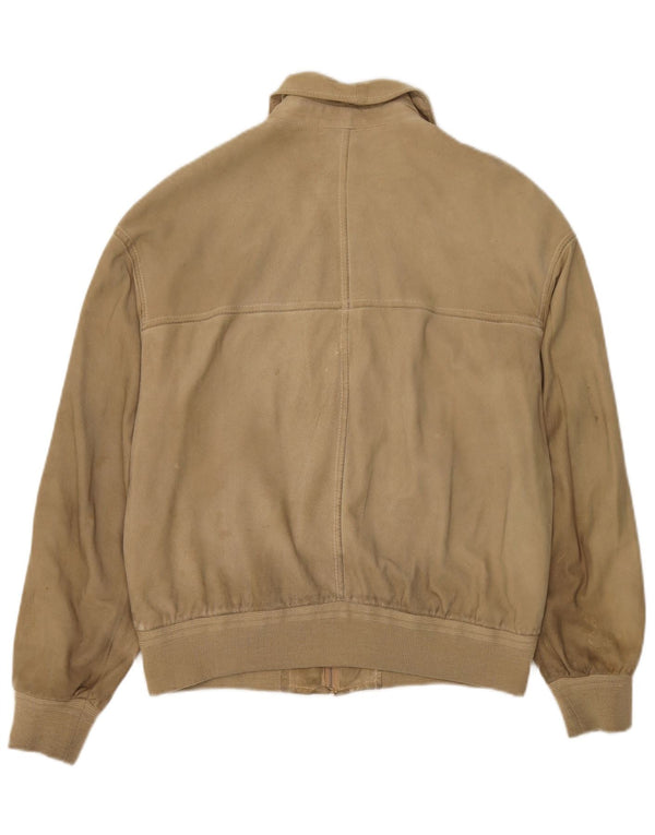 Jaqueta bomber masculina vintage de camurça UK 38 bege médio