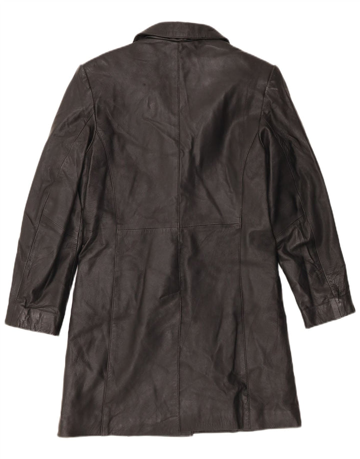 Casaco de couro feminino vintage Reino Unido 12 couro preto médio