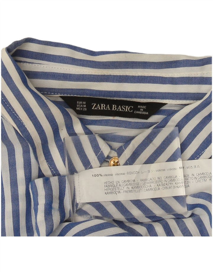 Camisa feminina Zara UK 14 Viscose listrada azul média