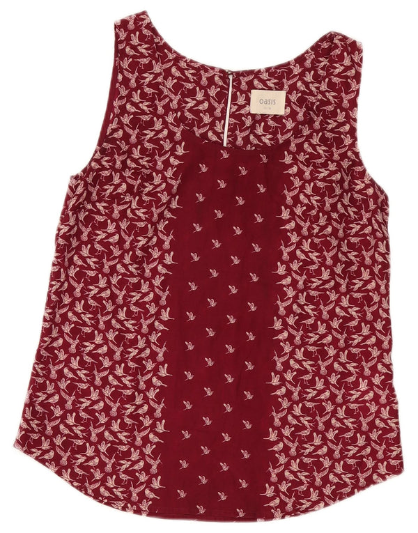 Blusa feminina sem mangas Oasis UK 10 pequena estampa animal cor de vinho