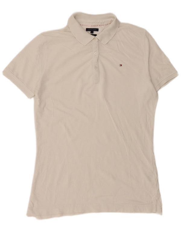 Camisa polo feminina Tommy Hilfiger Classic Fit Reino Unido 14 médio algodão branco