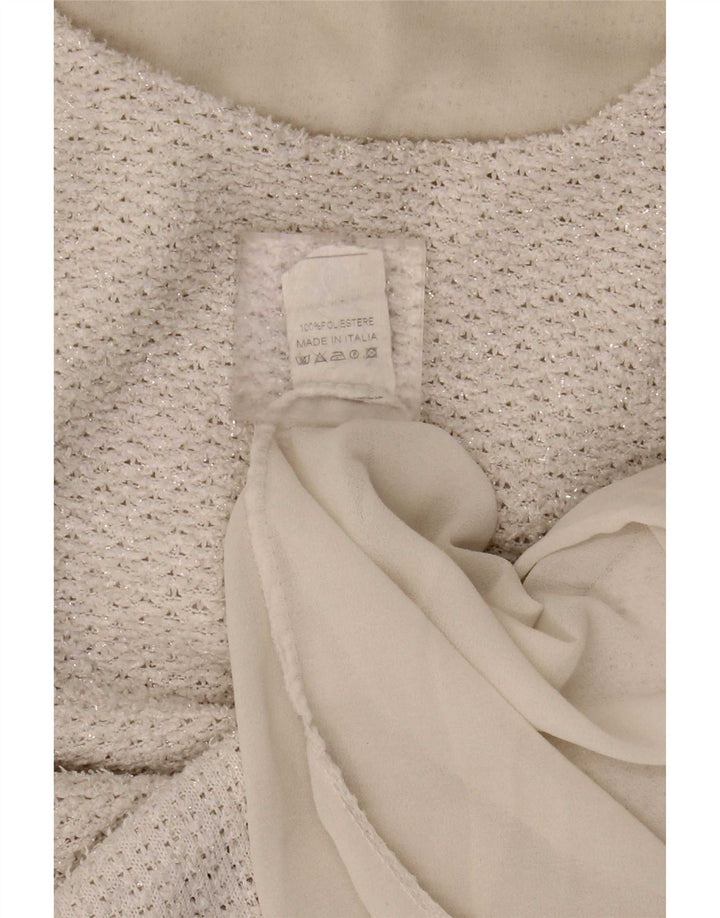 Top túnica feminina vintage Reino Unido 12 poliéster esbranquiçado médio