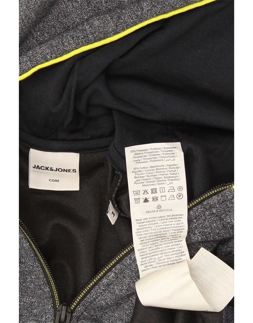 Suéter masculino Jack & Jones com capuz e zíper cinza médio algodão manchado