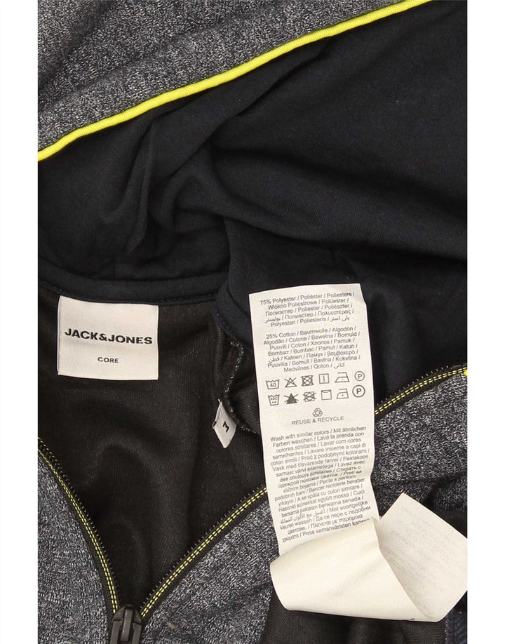 Suéter masculino Jack & Jones com capuz e zíper cinza médio algodão manchado