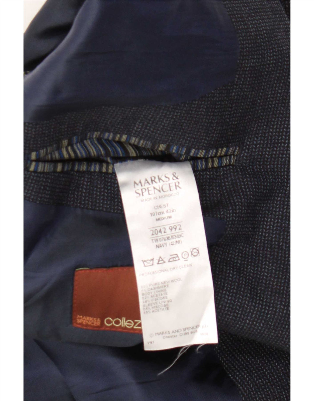 Jaqueta blazer masculina de 2 botões Marks & Spencer Reino Unido 42 grande azul marinho nova lã