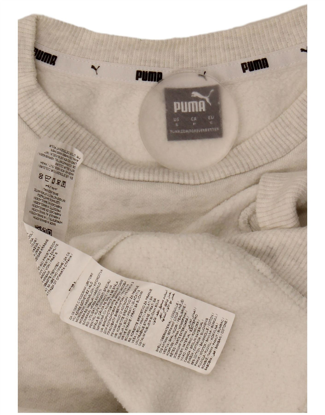 Puma moletom feminino gráfico oversized jumper UK 10 pequeno algodão cinza
