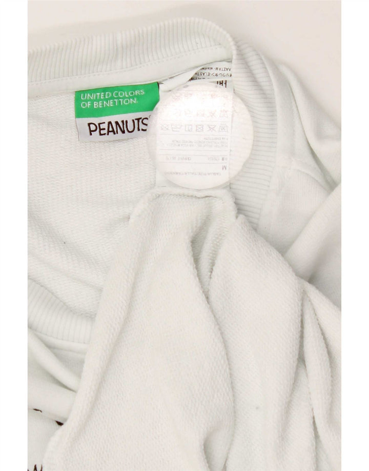 Benetton Mens Peanuts Graphic Moletom Jumper Médio Branco Colourblock
