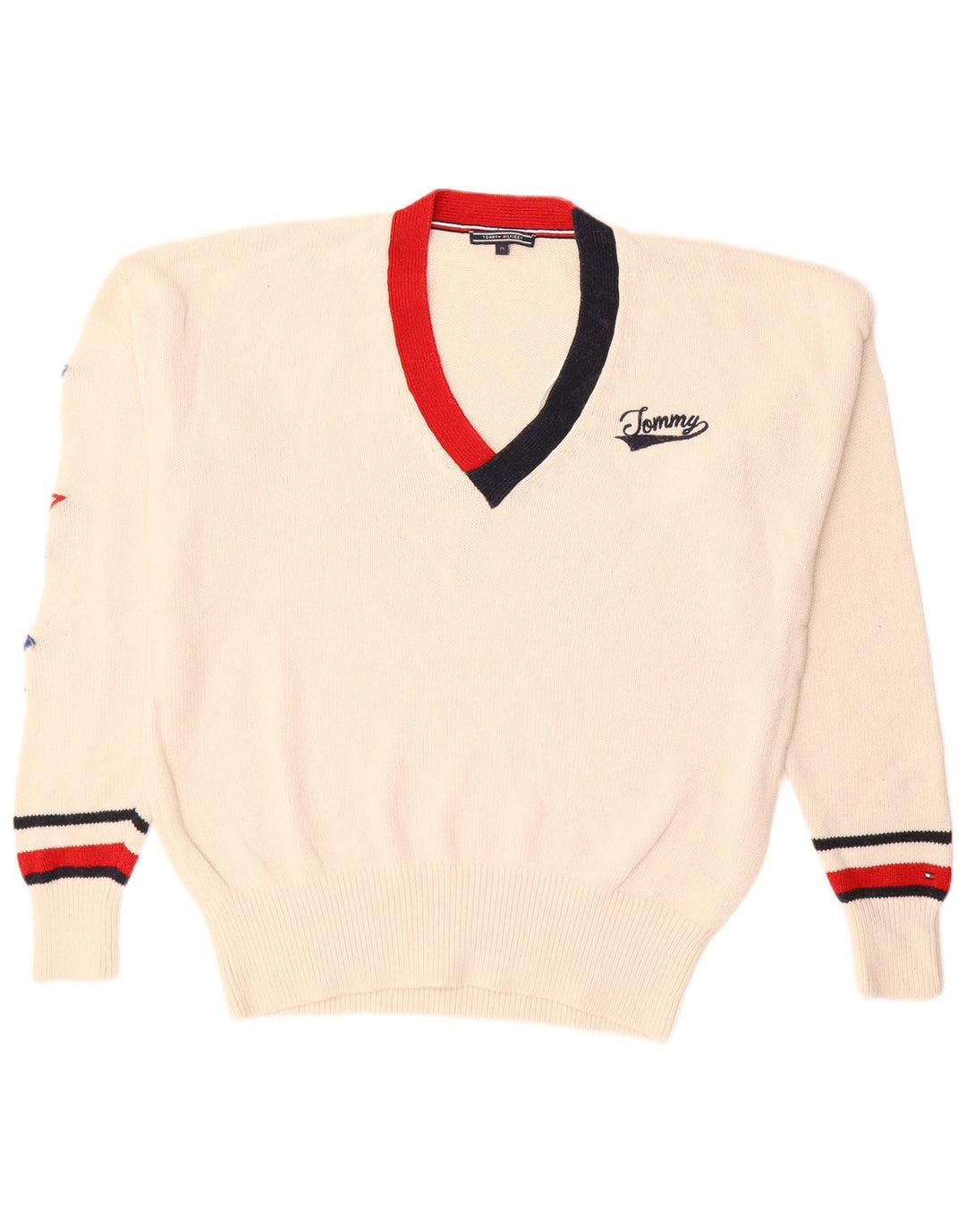 Suéter masculino Tommy Hilfiger com decote em V, médio, algodão branco