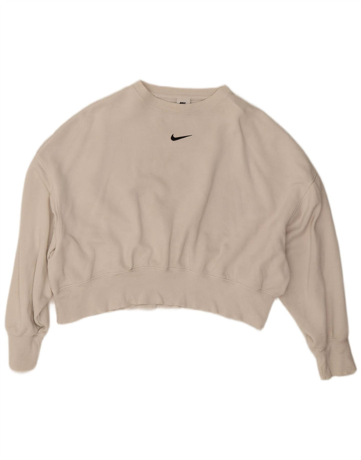 Nike Womens Crop Oversized Moletom Jumper UK 14 Médio Off White Algodão