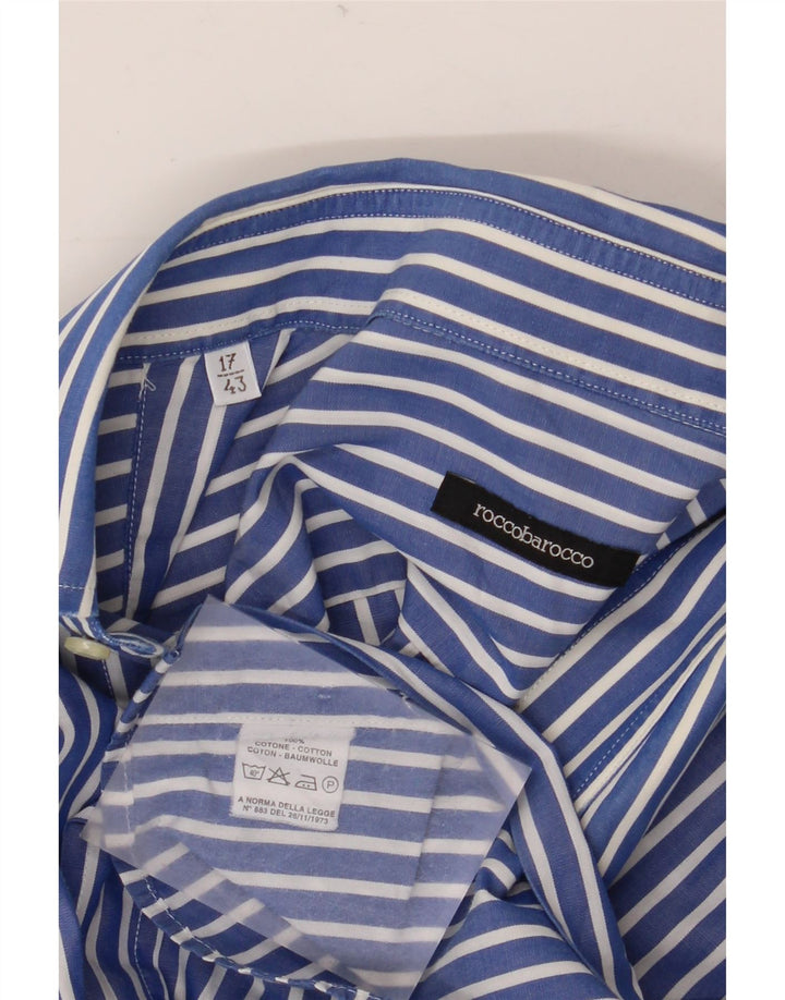 Camisa masculina ROCCOBAROCCO tamanho 43 17 XL algodão listrado azul