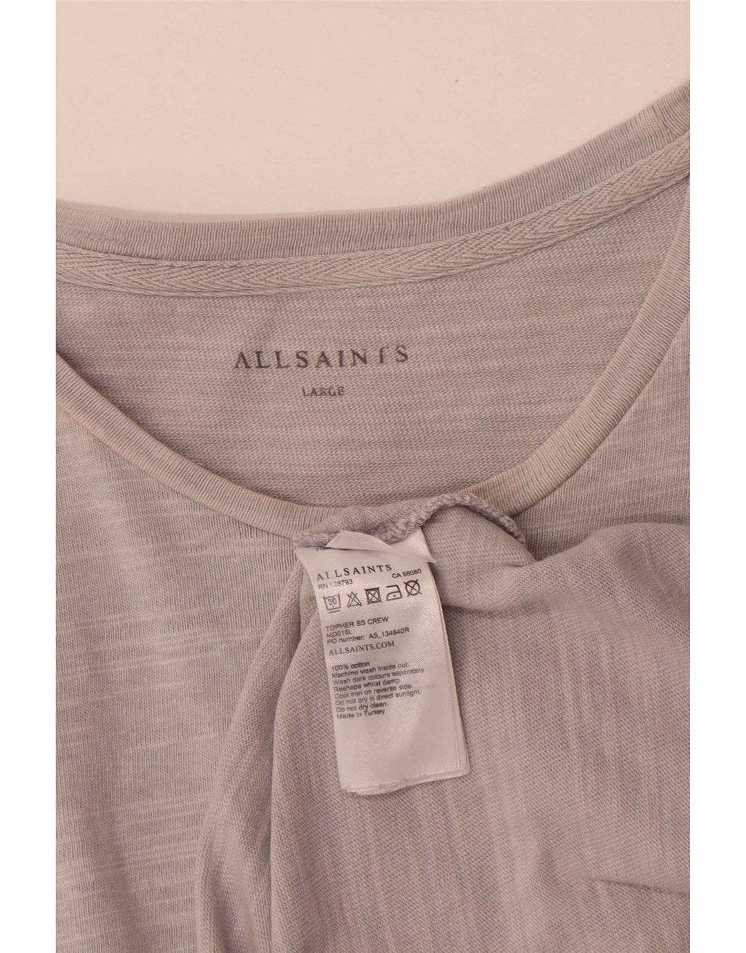 Camiseta masculina All Saints Top grande algodão manchado cinza
