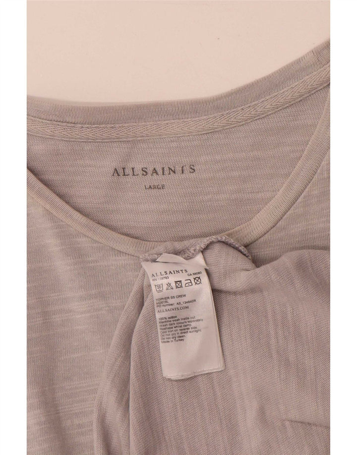 Camiseta masculina All Saints Top grande algodão manchado cinza