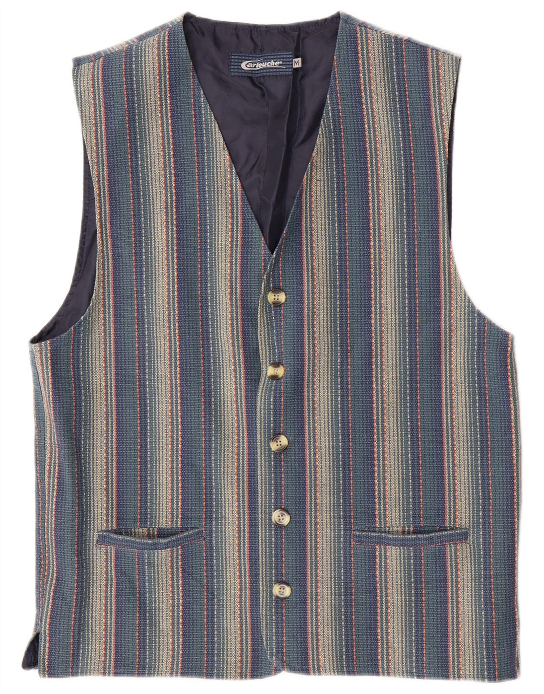 Cartouche Mens Gilet UK 38 Algodão Listrado Azul Médio