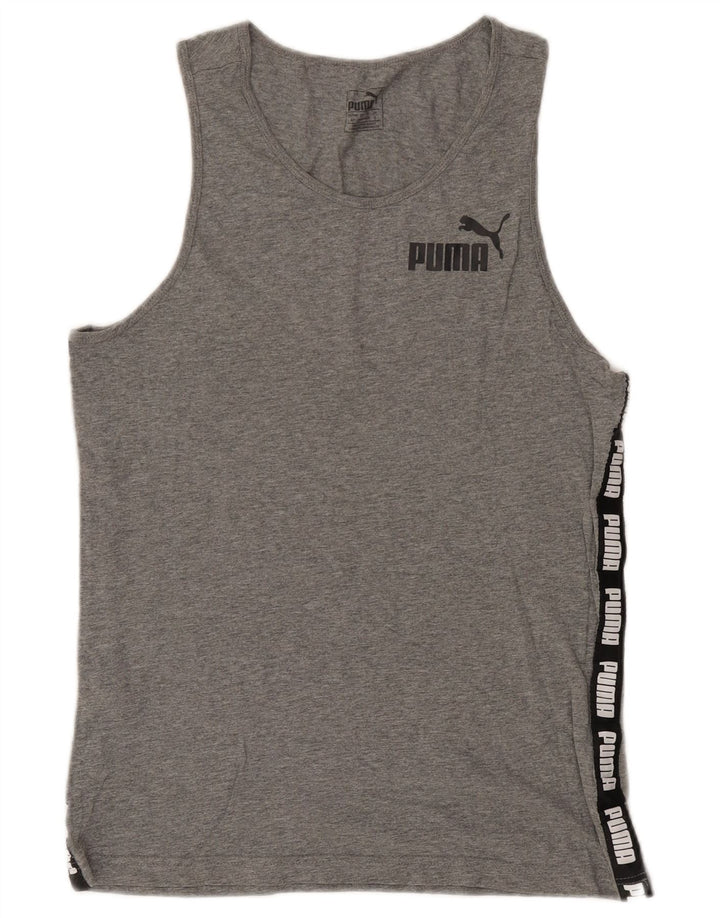 Puma masculino gráfico colete top pequeno cinza colorblock algodão