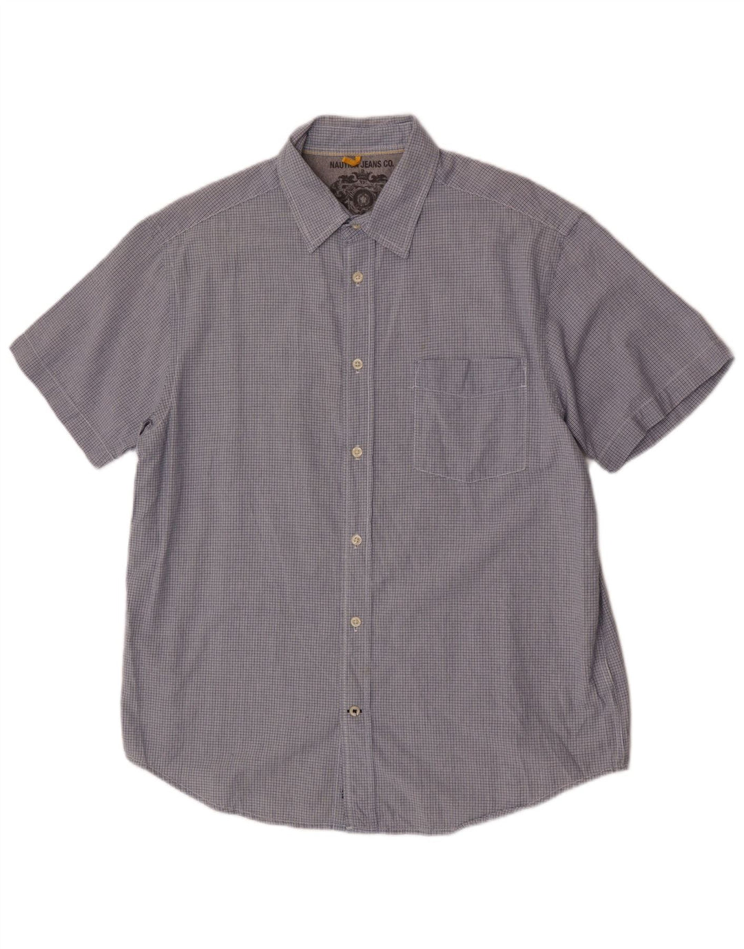 Camisa masculina Nautica de manga curta regular fit grande algodão xadrez azul