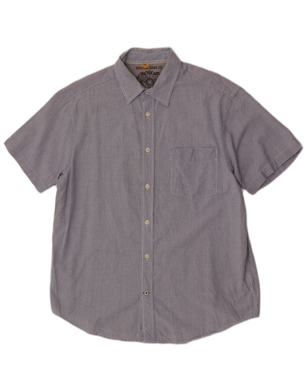 Camisa masculina Nautica de manga curta regular fit grande algodão xadrez azul