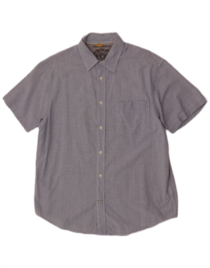 Camisa masculina Nautica de manga curta regular fit grande algodão xadrez azul