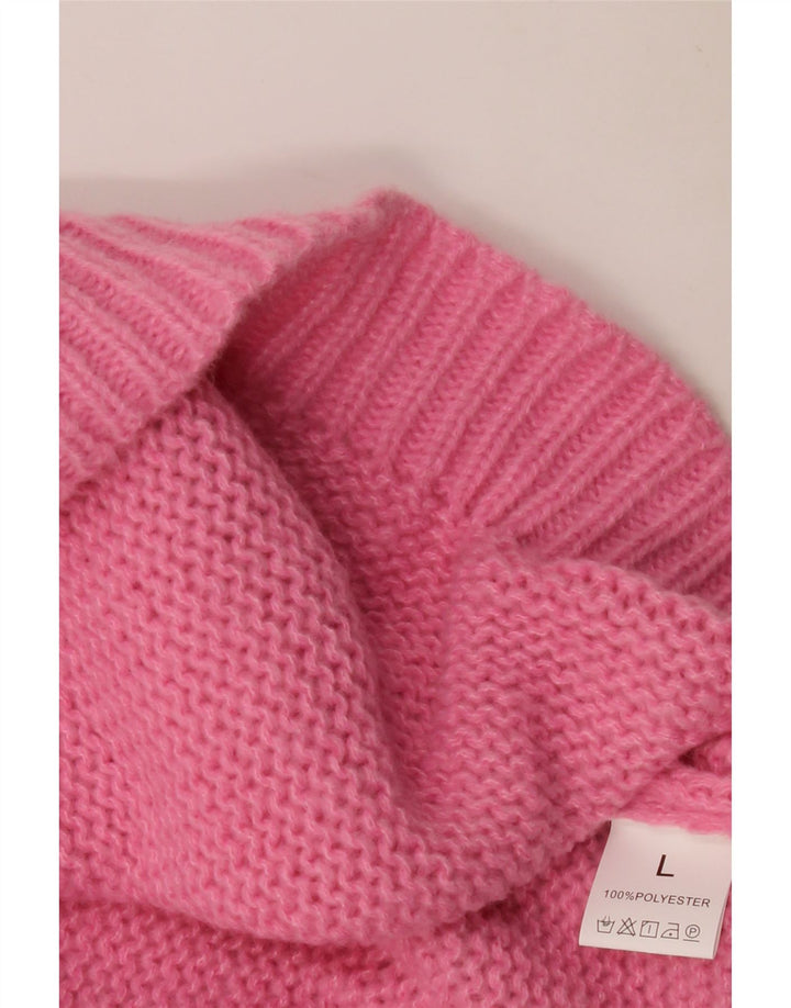 Suéter feminino VINTAGE grande com gola canoa Reino Unido 16 grande rosa