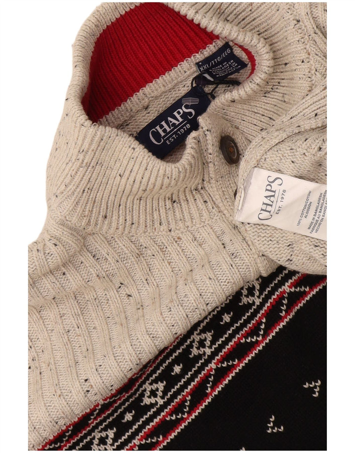 Suéter masculino Chaps com gola e botão 2XL cinza Fair Isle algodão