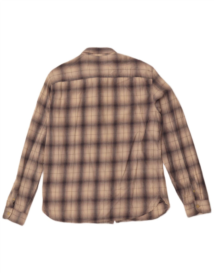 Camisa masculina de flanela All Saints grande algodão xadrez bege