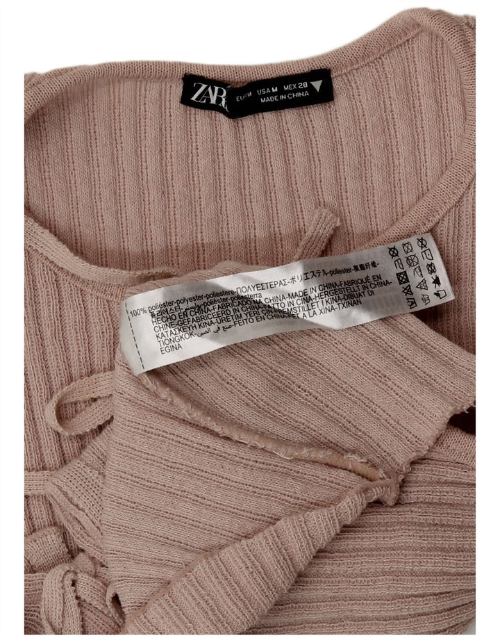Zara Blusa feminina cropped sem mangas Reino Unido 12 poliéster rosa médio