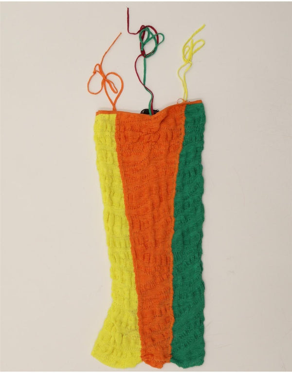 Vestido de verão feminino de malha Zara UK 10 pequeno multicolorido colorblock linho