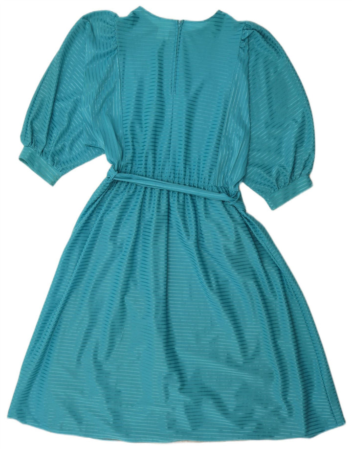 Vestido vintage feminino evasê EU 38 poliéster listrado azul médio