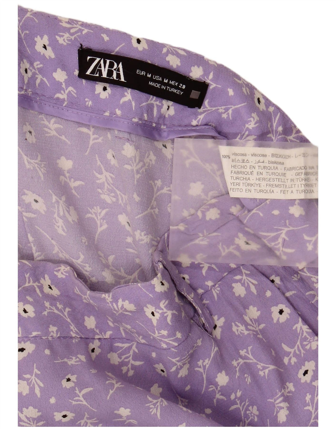 Mini saia feminina Zara médio W28 viscose floral roxa