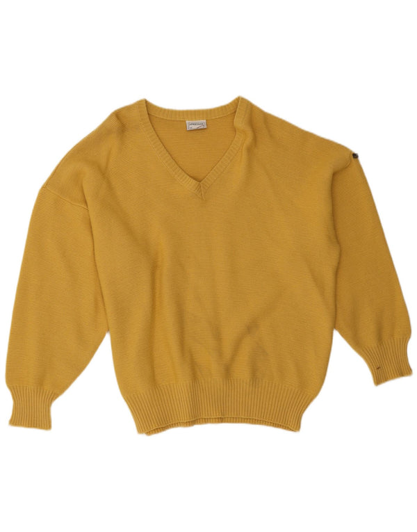 Suéter masculino vintage com decote em V IT 52 poliéster amarelo grande